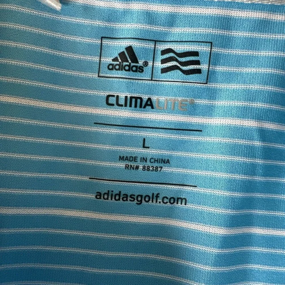 Adidas Golf Polo Men's Large PGA Embroidered Blue Strip‎ Short Sleeve Shirt